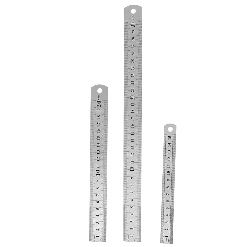 3 Pcs Double Sided Double-sided Graduated Ruler Student Measuring Tools Stainless Steel Woodworking