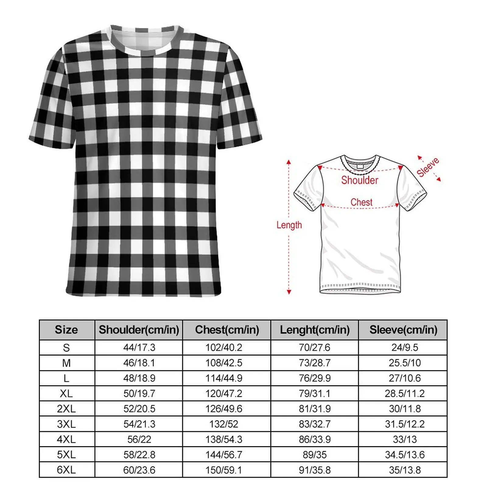 Retro Check Print T Shirt For Men Black And White Graphic O Neck T Shirts Summer Trendy Tops Short-Sleeve Y2K Big Size Tee Shirt