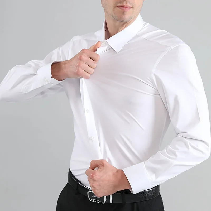 

2024 Men Dress Shirts Men Large Size Solid Color Business Casual Dress Shirts High Quality Men Clothing Long Sleeved Shirts