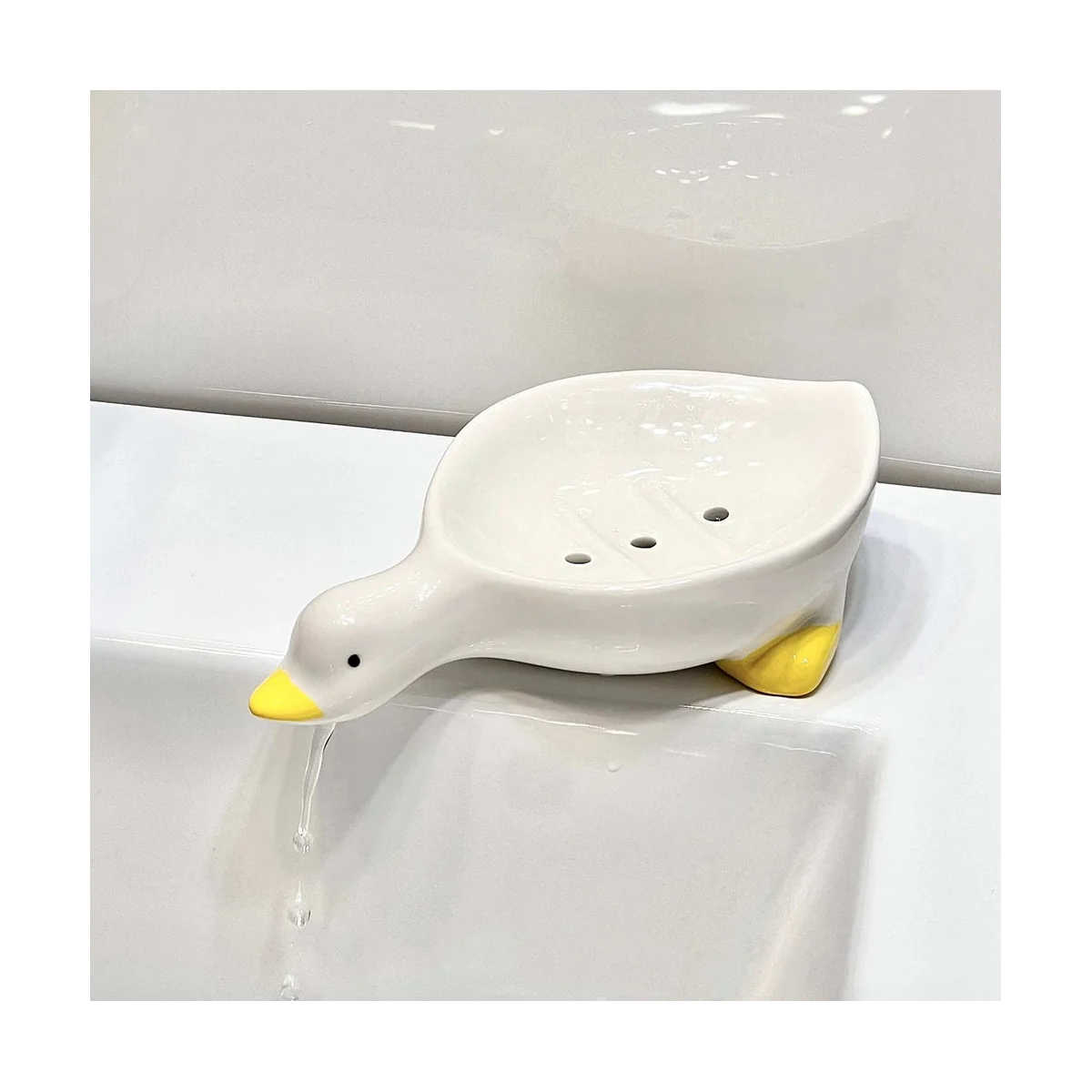 Keramik seifens chale mit Abfluss, weiße niedliche Tiers eifen schale für Dusch bad, selbst entleeren der Keramik seifen halter