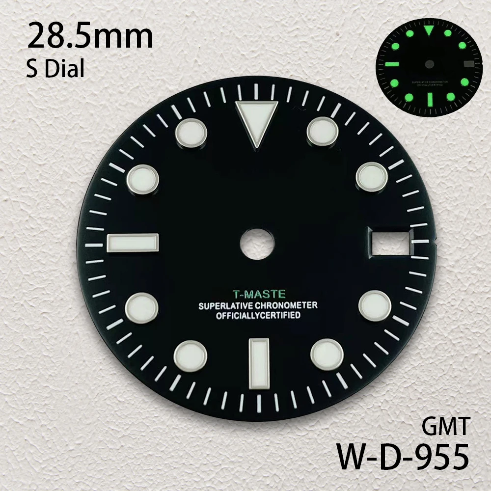 28.5mm S Logo GMT Dial Fit NH34 Japanese Movement Green Luminous Watch Modification Accessories