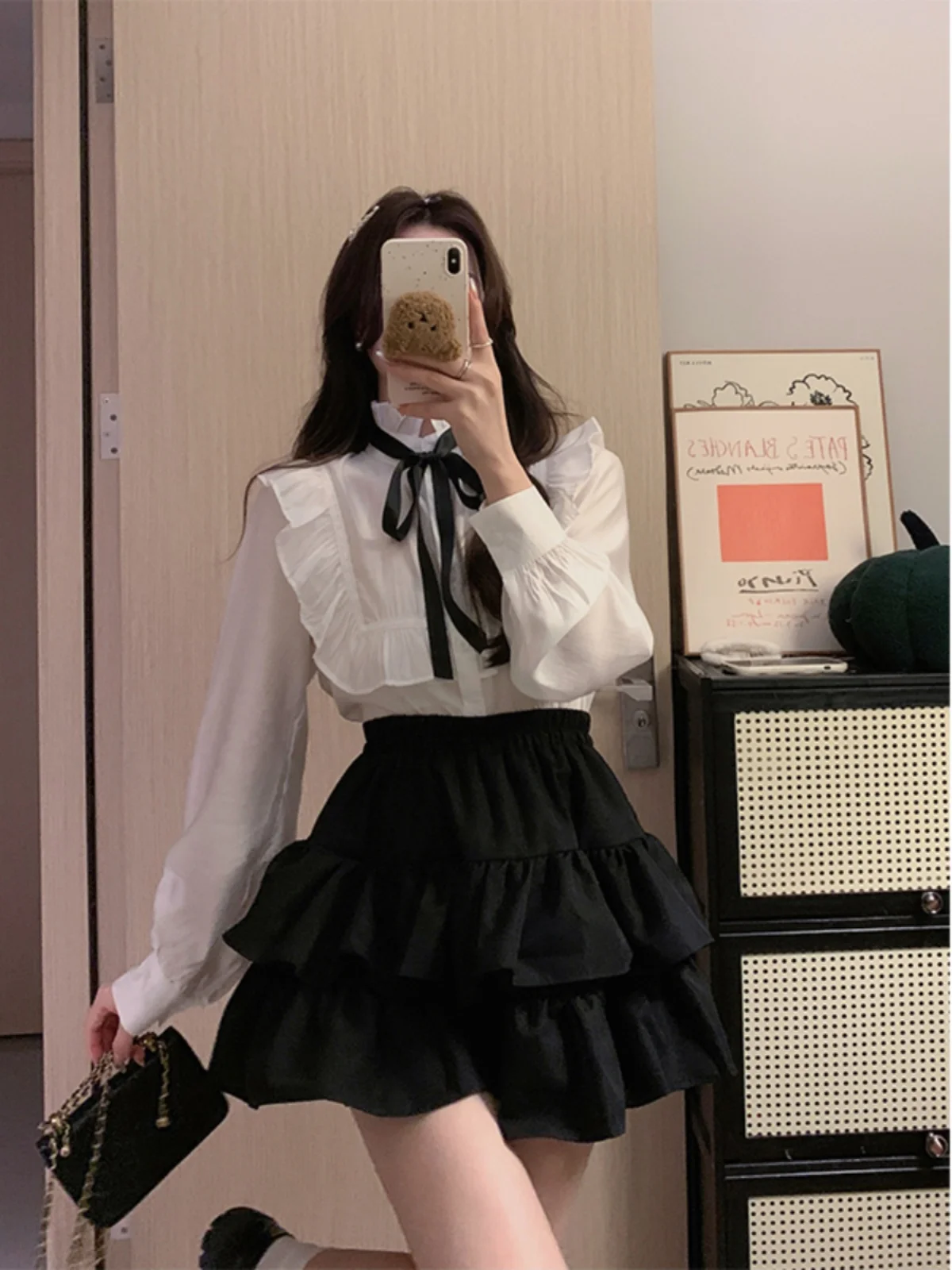 

Комплект из рубашки и короткой юбки больших размеров для женщин: новинка весенней коллекции, с длинными рукавами, пышным подолом, в корейском стиле, свободного кроя, модный ансамбль