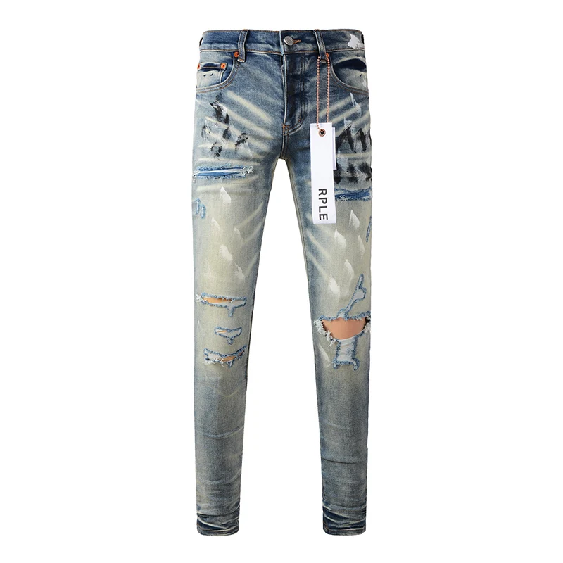 Color 9037 The Best Sellers Men's Quality Distressed Skinny Ripped Jeans Pants