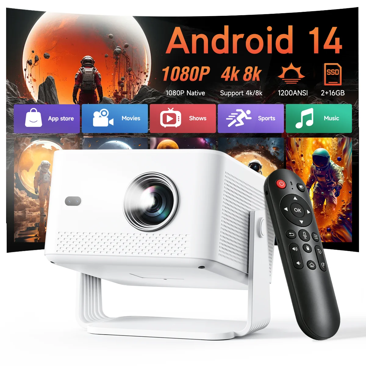 Magcubic 8K Projektoren M800 1200 Ansi LED Native 1080P Projektor Android 14 Beam Wifi6 Heimkino Sprachsteuerung