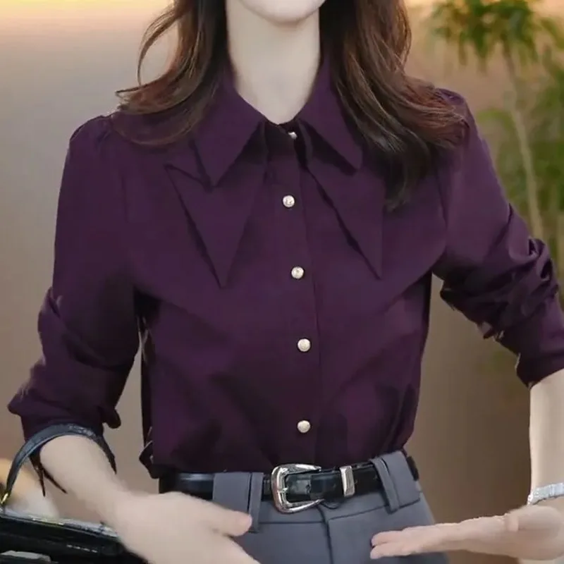 Long-sleeved Shirts for Women 2025 New Style Light Luxury and Western Style Loose Slim Tops