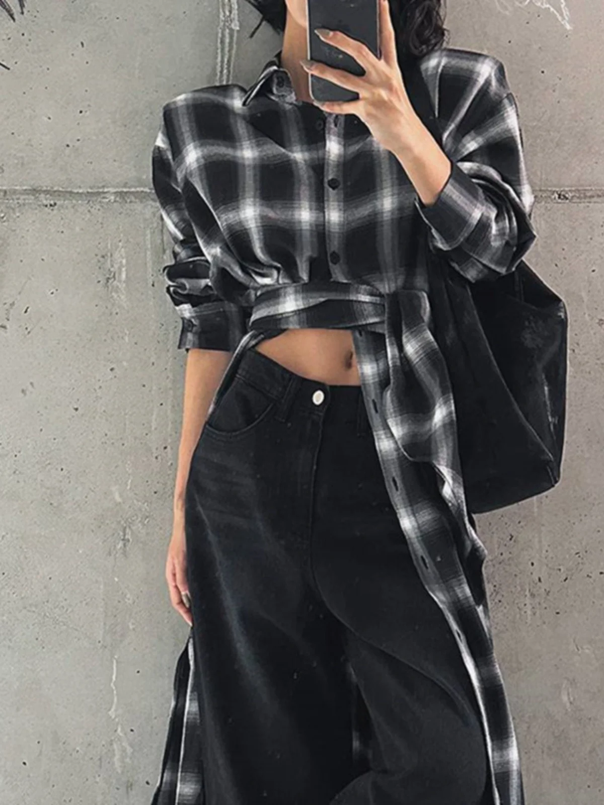 

Новая весенне-летняя женская рубашка-пальто средней длины с длинным рукавом, в крупную клетку, в корейском стиле, элегантная, с эффектом тай-дай, 100% хлопок