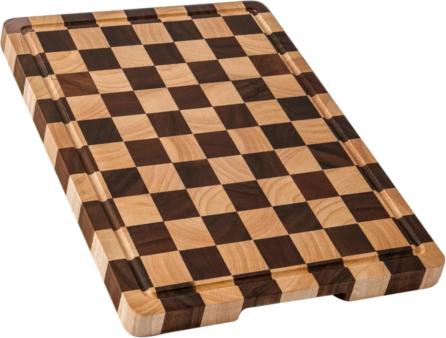 

Acacia Wood Cutting Board with Juice Grooves & Handles, Large Checkered Butcher Block Serving Tray in Gift Box, 16.5" x 11.6"