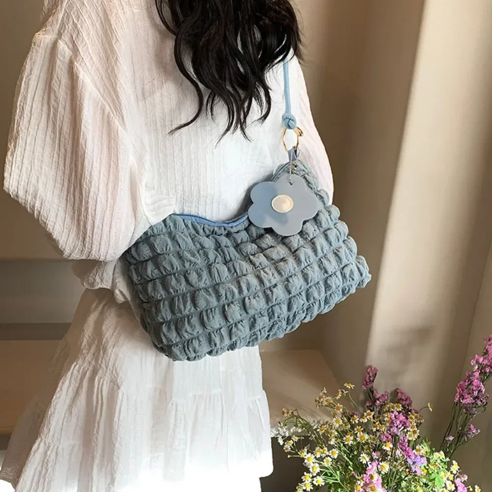 Fashion Crossbody Bag With Pleated Design Embroidered Plaid Shoulder Bag Underarm Bags Simple Large Capacity Quilted Tote Bags