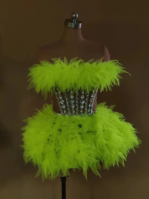 Striped Valentine's Diamond Tulle Gown Female Singer Party Passion Bar Party Birthday Dance Sexy Outfit