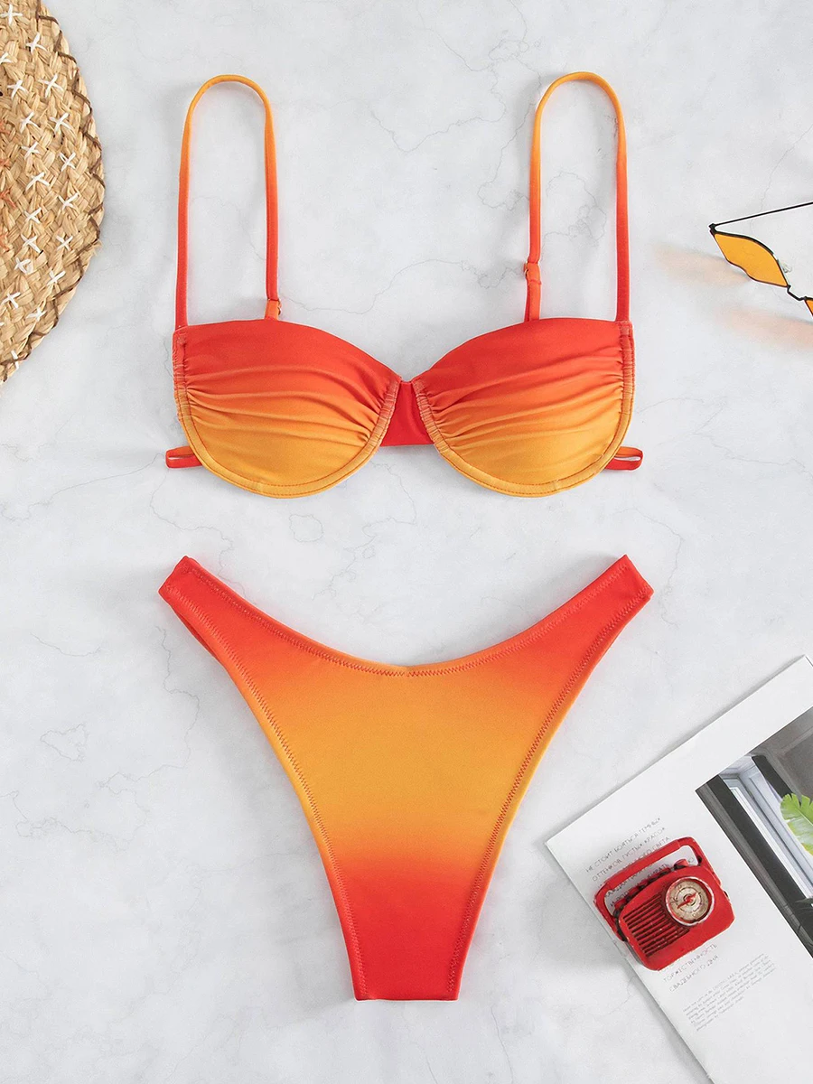 Zweiteiliges Bikini-Set für Frauen mit hoher Taille und V-Ausschnitt, Tanga-Bikini-Set für Frauen, 2 stücke Sommer-Badeanzüge