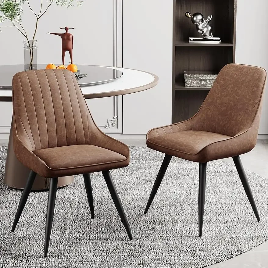 

Alunaune Brown Modern Dining Chairs Set of 2 Upholstered Kitchen Chairs, Mid Century Faux Leather Leisure Accent Chair