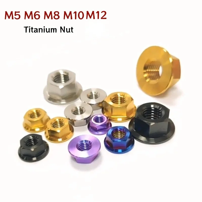 1pcs Titanium Nut Colored Flange Nuts M5 M6 M8 M10 M12 Hex Flange Lock Nut for Bicycle Motorcycle Car,Coarse thread, fine thread
