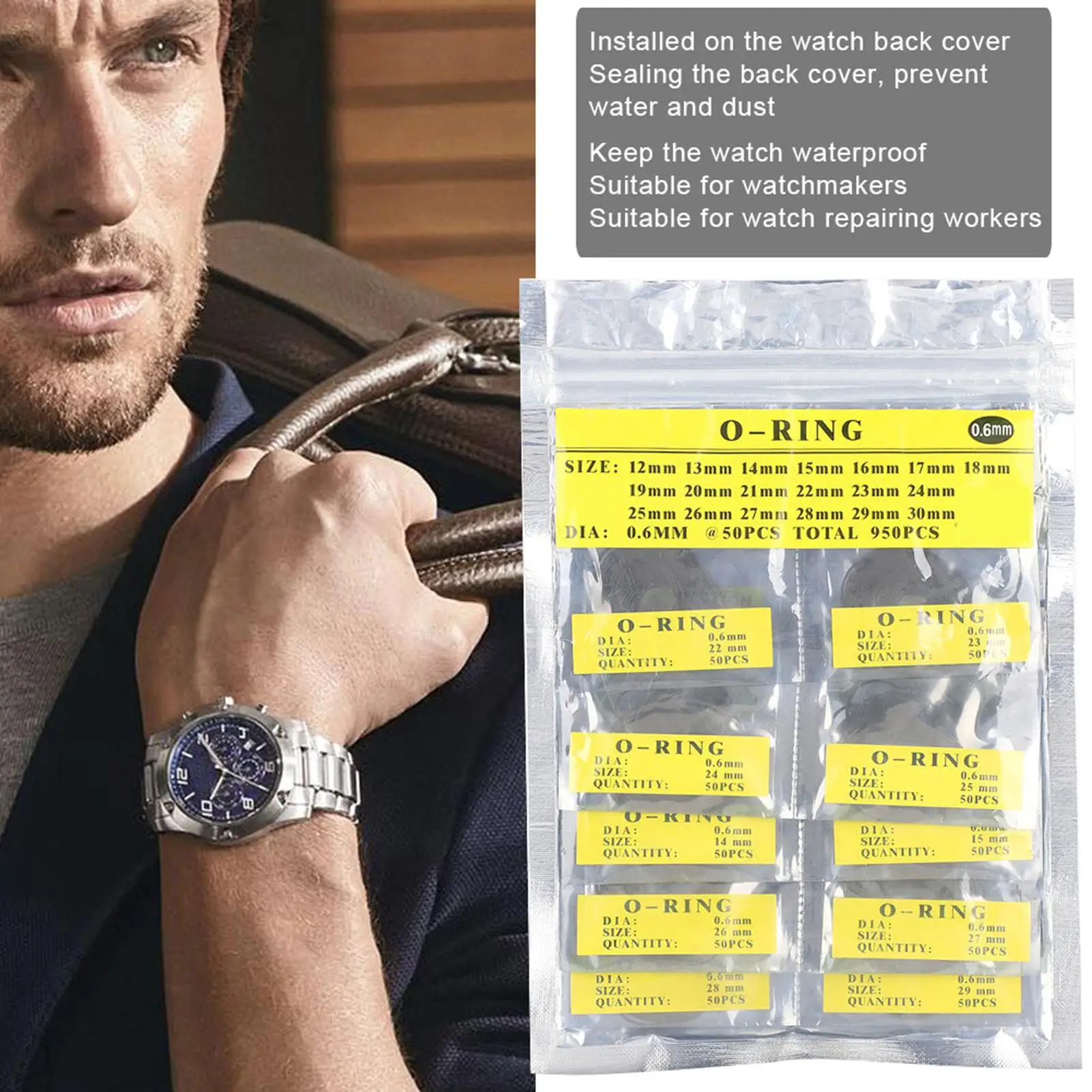 جوانات دائرية مقاومة للماء 0.6 مم غسالات ختم مطاطية لملحقات إصلاح الساعات