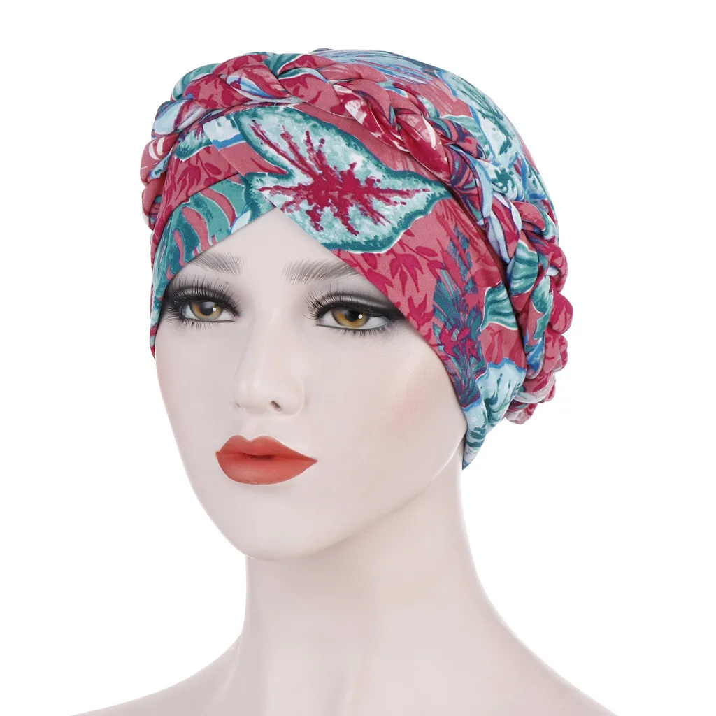 

Braid Hijabs For Women Cross Forehead Floral Print Muslim Woman Turban For Party Elegant Islamic Headwrap Elastic Hijab Bonnets