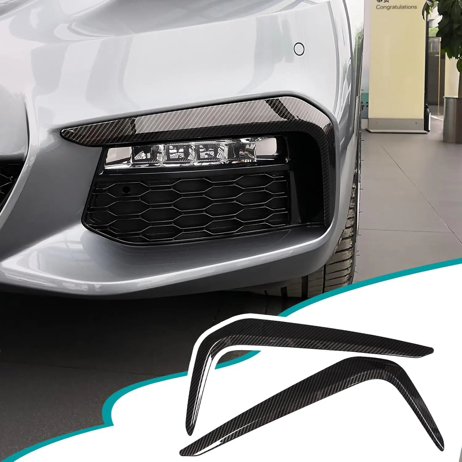 

2PCS For BMW 5 Series G30 G38 2018 2019-2022 Carbon Fiber Front Bumper Fog Light Lamp Eyebrow Sticker Trim Frame Cover Strip
