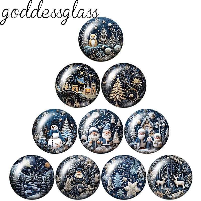 New Winter Snow Christmas Snowman Elk 10pcs 12mm/18mm/20mm/25mm Round photo glass cabochon demo flat back Making findings