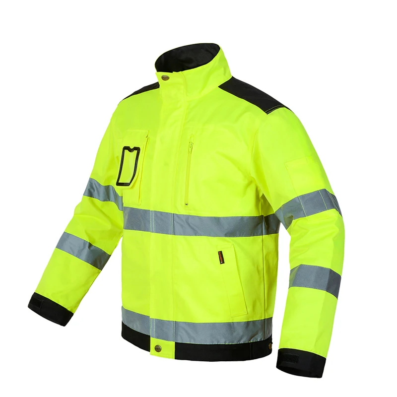 Hi Vis Reflective Jacket High Visibility Men Outdoor Working Tops Fluorescent Yellow Multi-pockets Safety Workwear Clothing