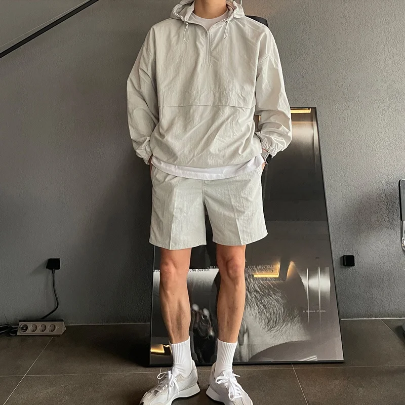 

Men's Spring Summer Sportswear Set Loose Fit Faionable Hooded Sun Protection Jaet Korean Sle Casual orts Combo