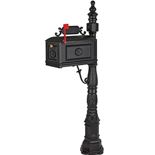 Barcelona Decorative Post Mailbox Combination Stratford Heavy Duty Postal Mail Box Cast Aluminum(Black)
