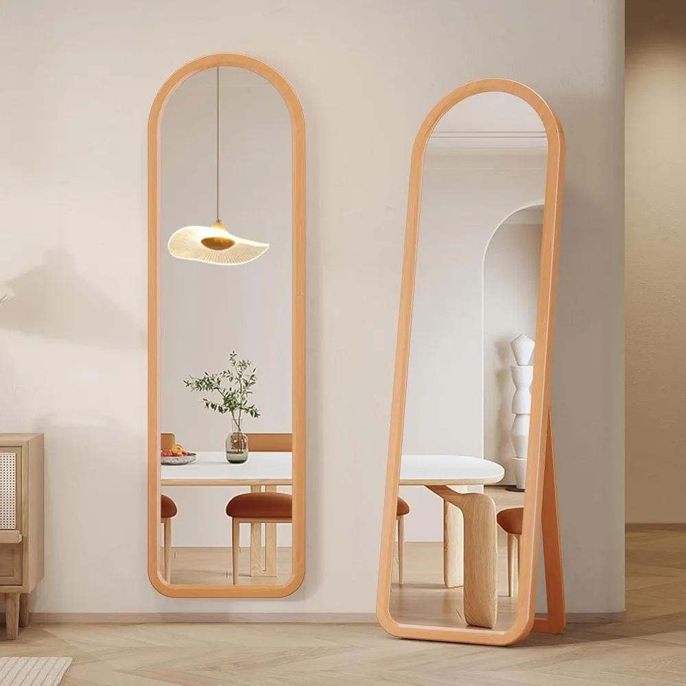 Solid Wood Full Length Mirror, Arch Full Body Mirror, Arched Standing Floor Mirror with Wooden Frame, Stand Up or Wall-Mounted