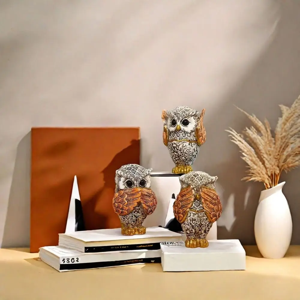

3pcs Micro Landscape Resin Owl Ornament Waterproof Creative Animal Statue Vivid Simulated Miniature Figurine Sculpture Home