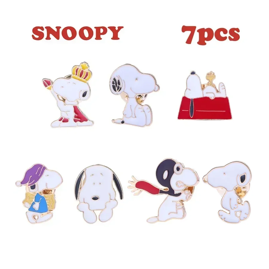 7 Pcs/set Kawaii Snoopy Brooch Cartoon Anime Alloy Brooch Badge Student Clothes Bag Decor Personality Male Female Pins Neckpin