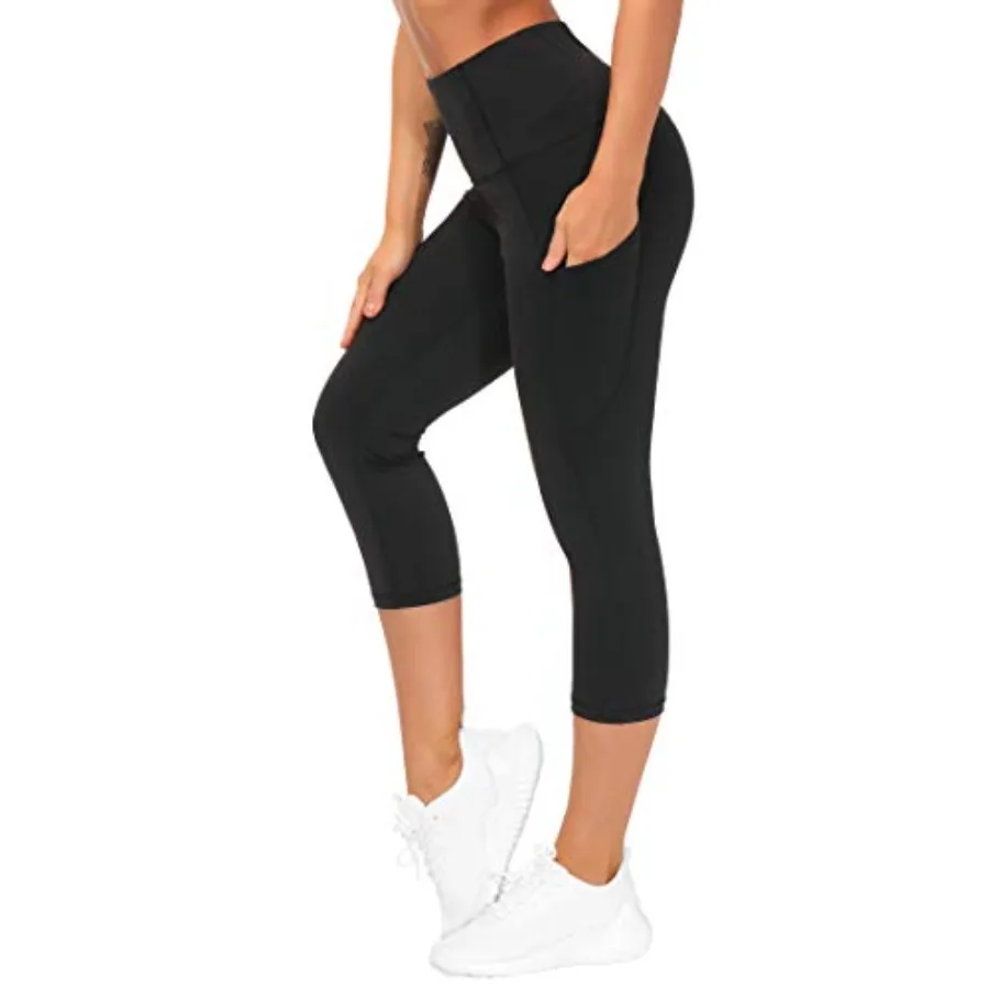 

THE GYM PEOPLE Thick High Waist Capris Yoga Pants with Pockets, Tummy Control Workout Running Yoga Leggings for Women