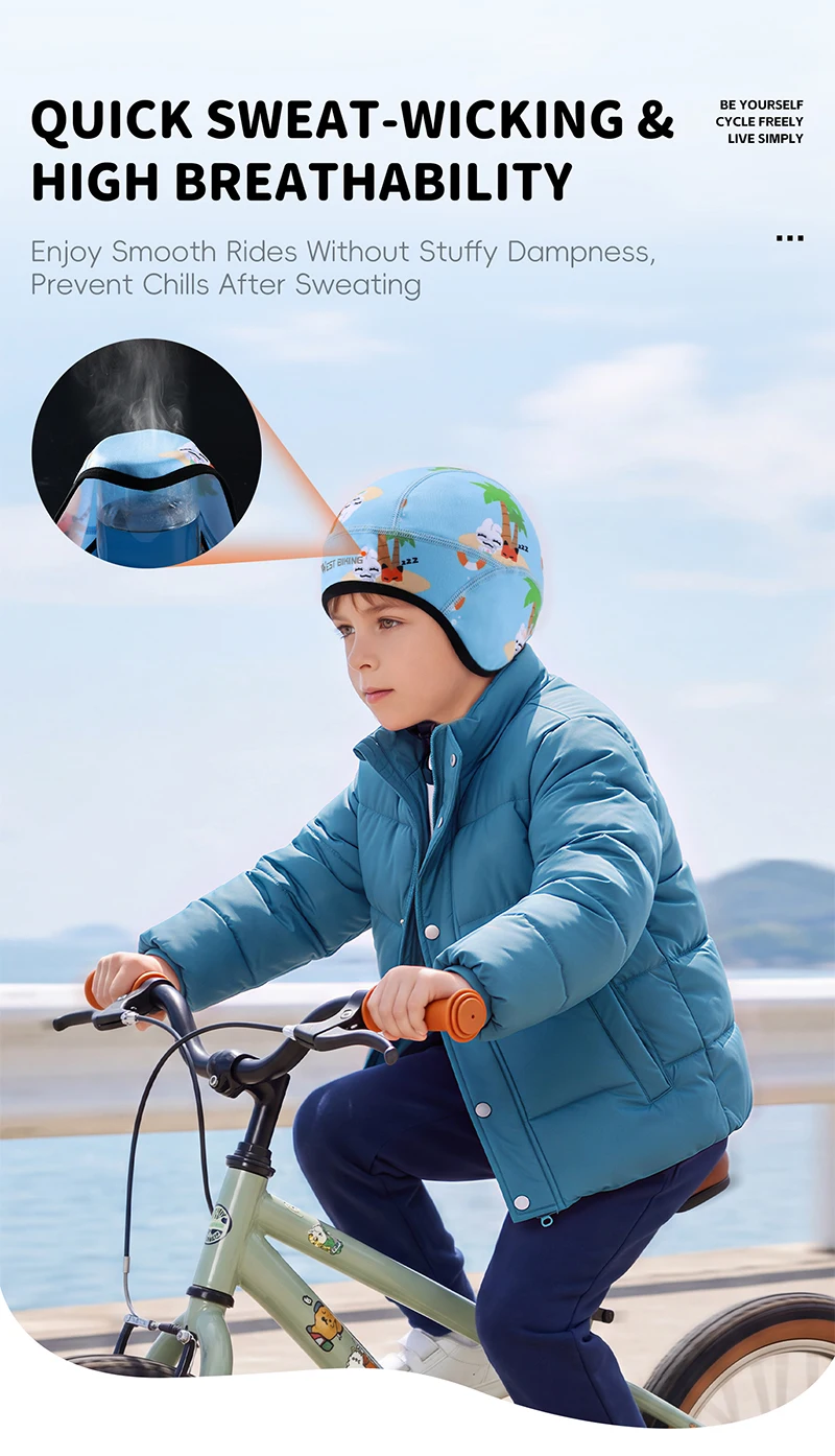 WEST BIKING Fahrradkappe für Jungen und Mädchen, Winter-Thermo-Fleece Fahrrad-Schädelmütze, winddicht, atmungsaktiv, für Outdoor-Sport, Helmfutter-Beanie – Detail 9