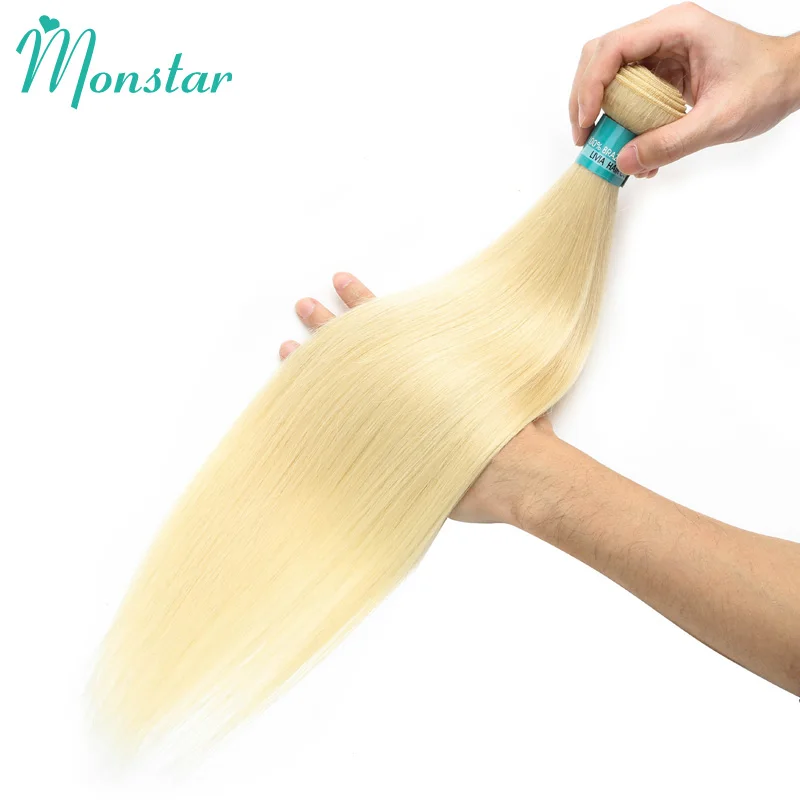 Monstar 1/3/4 Blonde 613 Weave Remy Brazilian Hair Bundles Straight Human Hair Bundles 28 30 32 34 36 38 40 inch Hair Extension