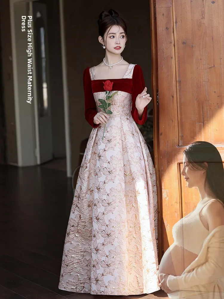 

Ele Long Sve Velvet Wedding Dr for Pregnant Women Cotail Evening Gown Slimming Materni Dr High Waist A-Line ...