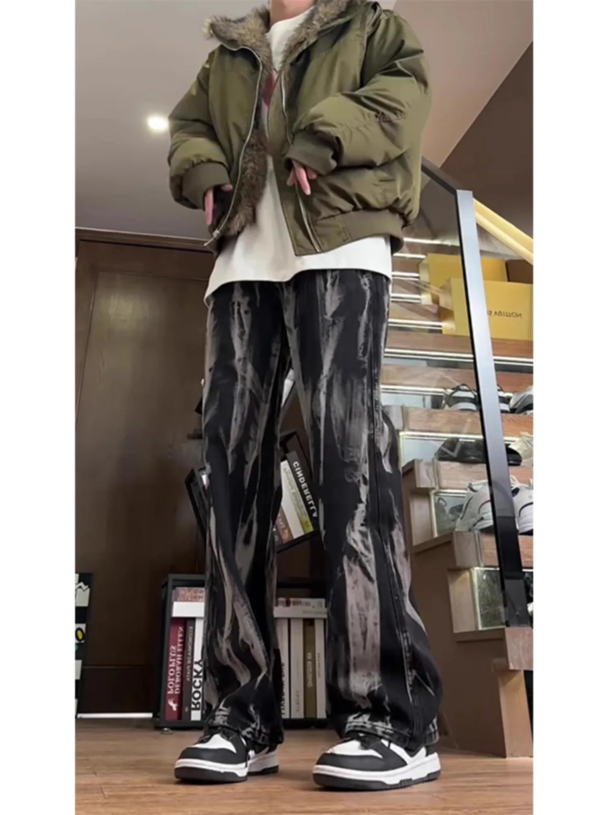 

Мужские облегающие прямые джинсы Cleanfit American Sle с эффектом крашения, расклешенные брюки с микро-расклешенными уличными модными подростковыми джинсами