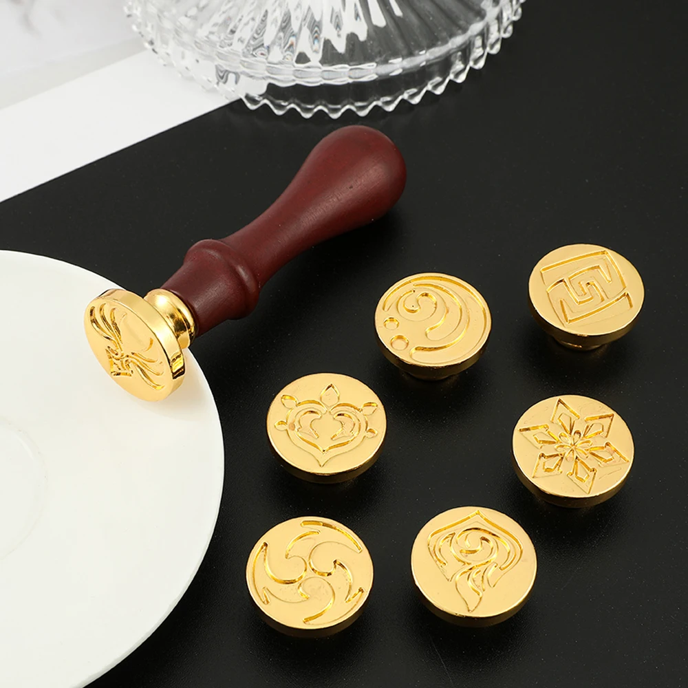 7 Pcs Set Genshin Impact Metal Envelope Pattern Seal Diy Ornament Invitations Wax Seal Birthday Card Stamp Cosplay Accessories