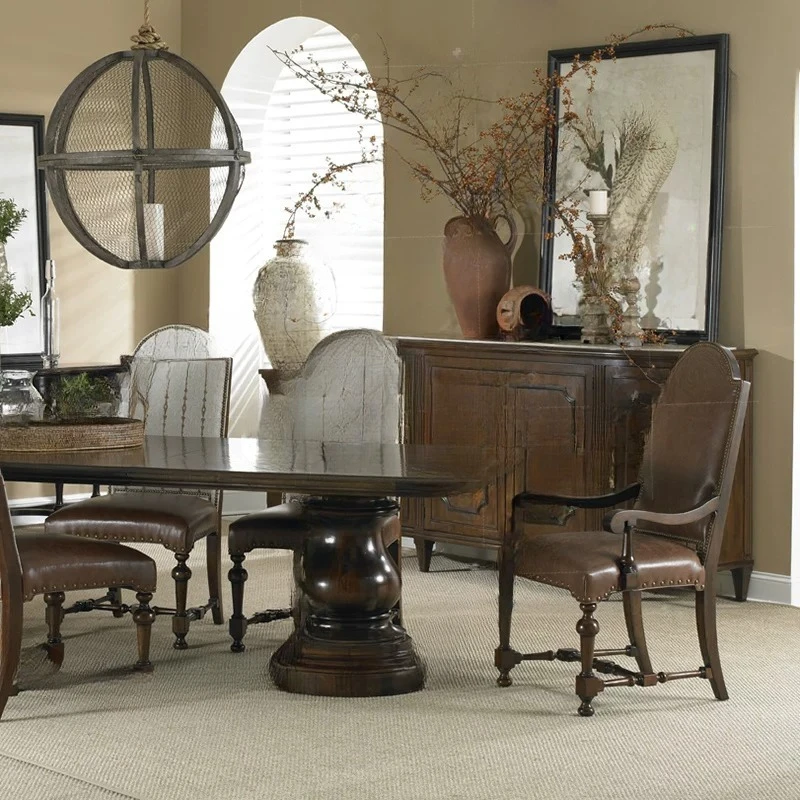 American rural pure solid wood dining chair adult leather fabric soft bag chair household neoclassical retro carved back chair