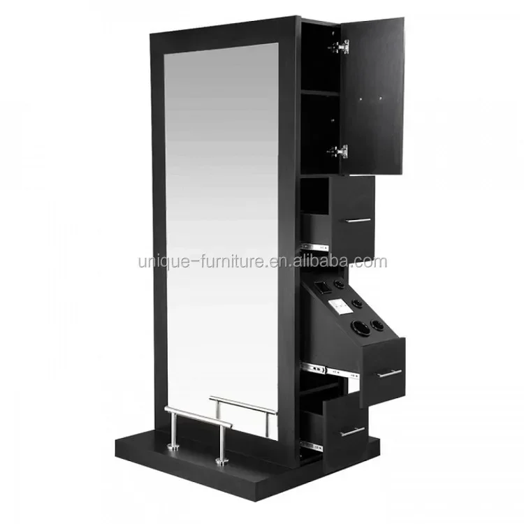 Wonderful Hair Salon Display Shelf Barber Shop Cabinet Mirror Station For Hair Kiosk Retail Hair Cutting Store Booth for Sale