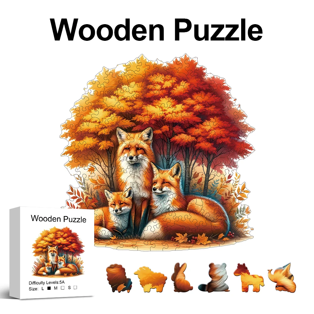 Three Foxes Wooden Puzzle For Adults, Uniquely Irregular Animal Shaped Wooden Jigsaw Puzzles, Perfect Birthday Holiday Gift,