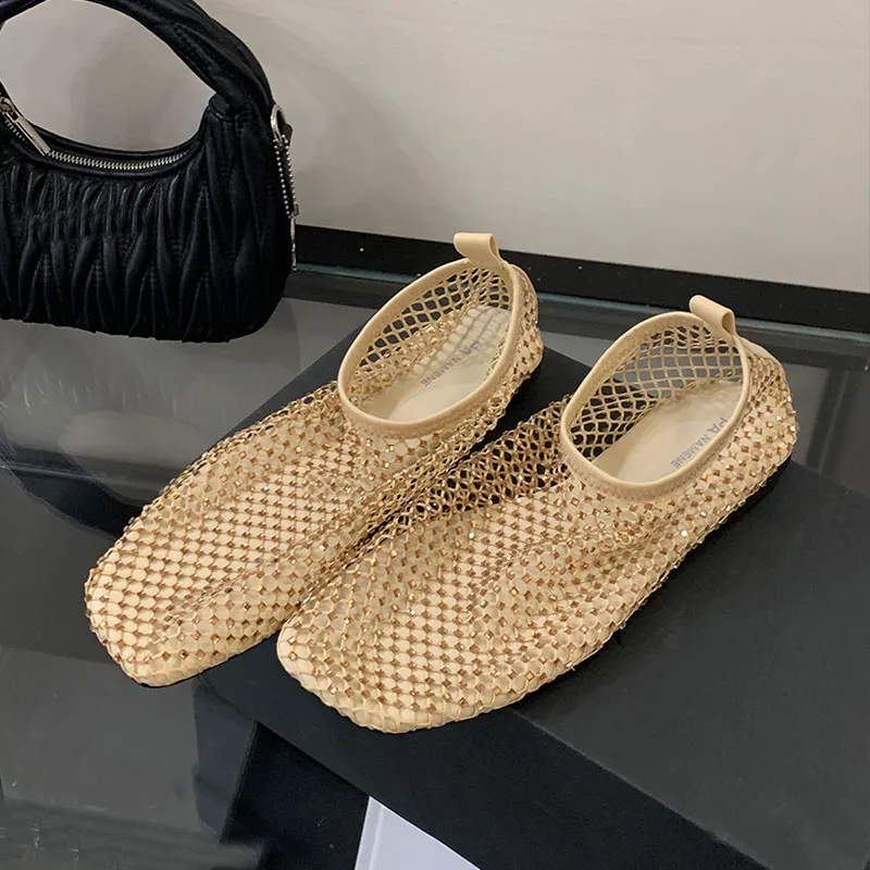 

Модная сетчатая обувь без шнуровки, женские туфли на плоской подошве с обувью, роскошные женские дышащие туфли на плоской подошве с квадратным носком, женская обувь на плоской подошве