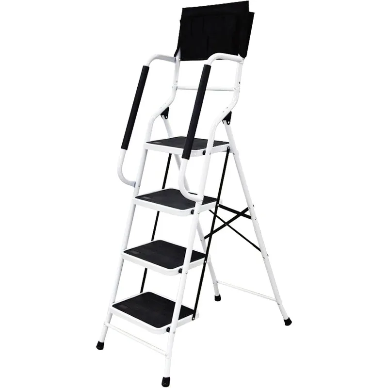 Step Ladder 4 Step with Handrails 500 lb Capacity Step Stool Folding Portable Ladders for Home Kitchen Steel Frame