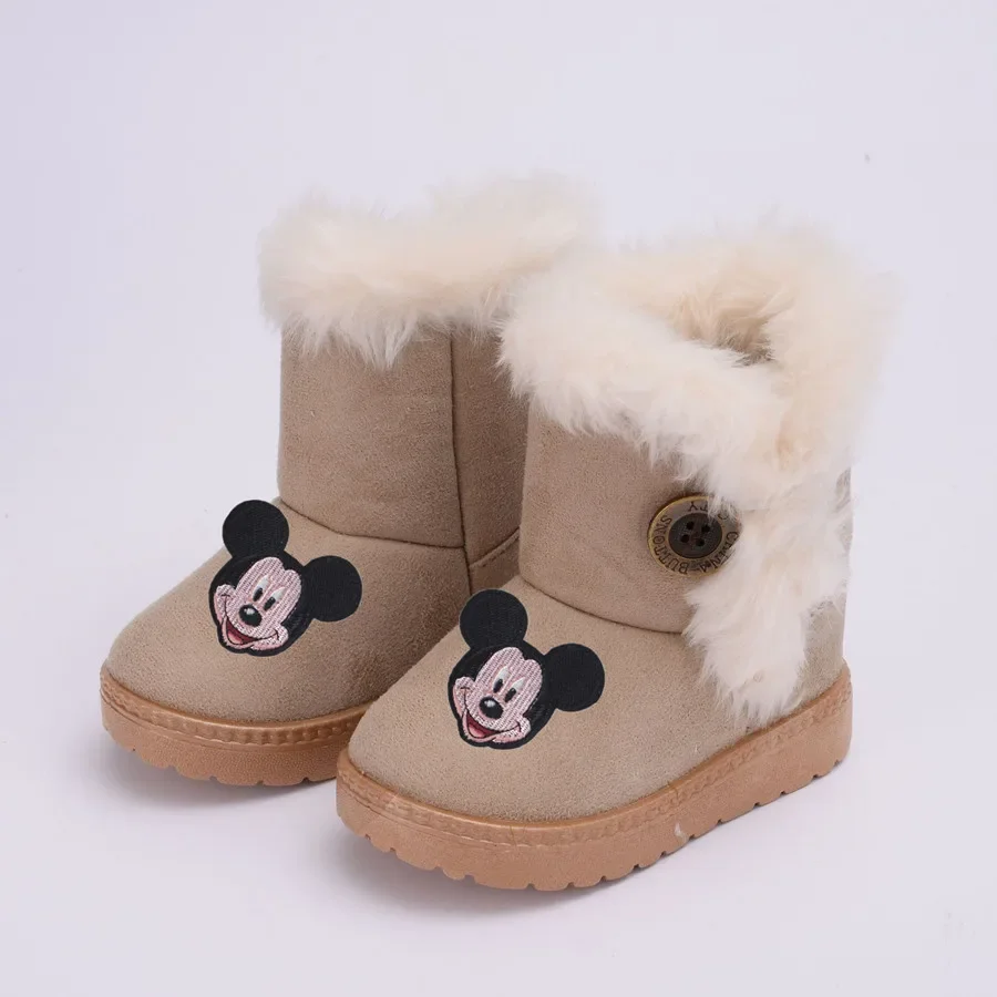 Disney tureMouse-Bottes en coton épaissi pour enfants, chaussures décontractées pour filles et garçons, chaussures chaudes pour bébé, hiver