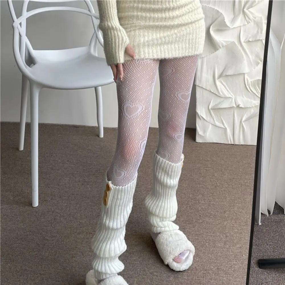 รักดอกไม้ตาข่าย Kawaii ญี่ปุ่น Lolita สาว Ins ถุงน่องน่ารักสีขาว Pantyhose หญิงสำหรับฤดูใบไม้ผลิฤดูร้อนโปร่งใสบาง