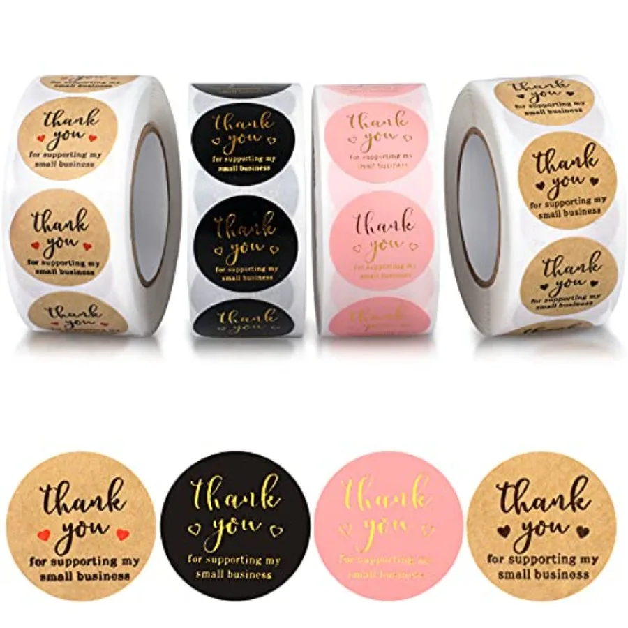 

Thank You Round Stickers for Supporting My Small Business Adhesive Labels 3-Color 1inch 2000Pcs 4 Rolls Each roll 500Pcs