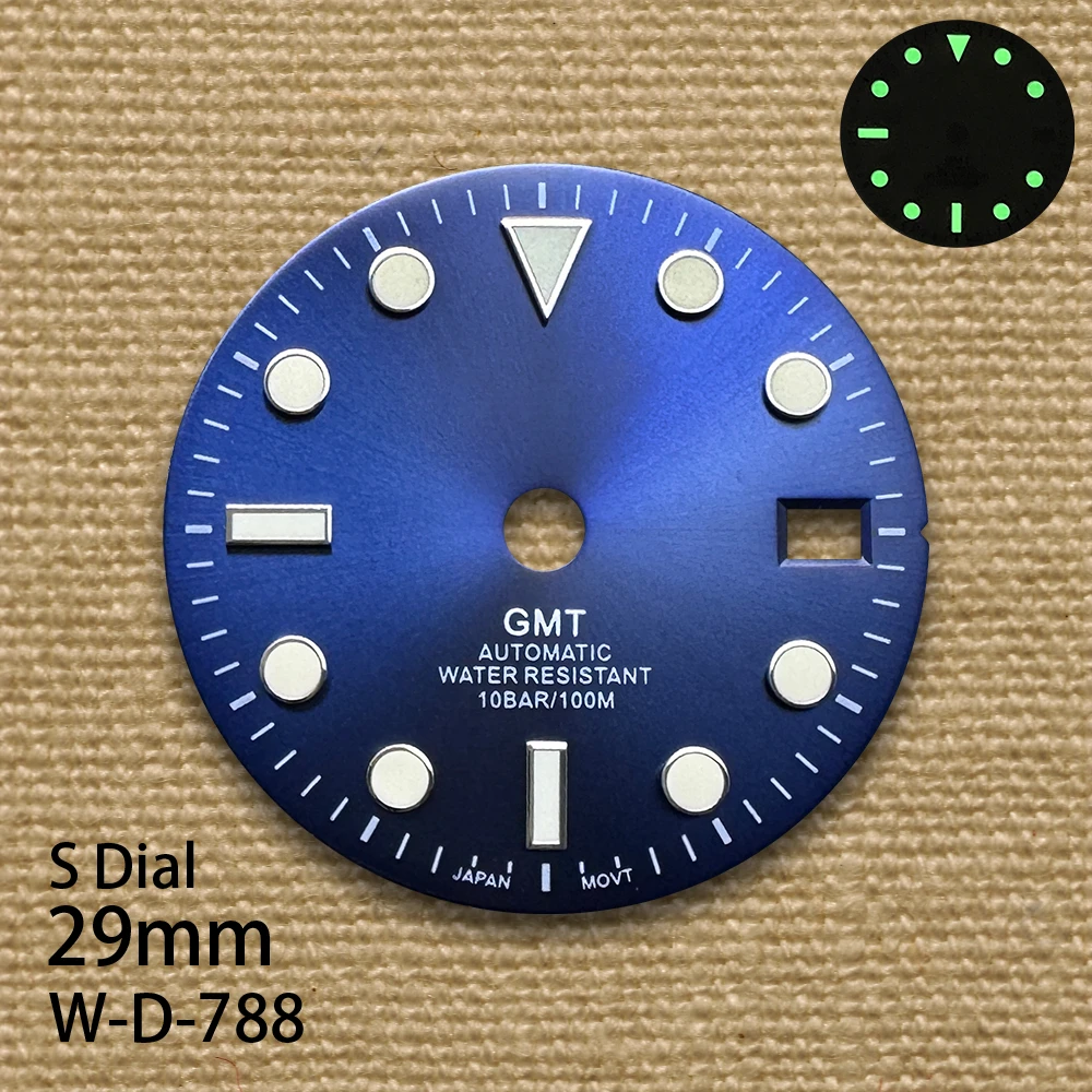 Alta qualidade 29mm gmt s logotipo mostrador japonês adequado para movimento nh34 acessórios de modificação de relógio luminoso verde