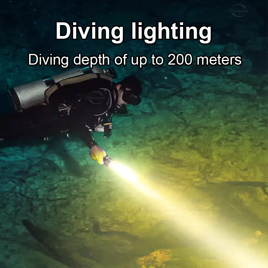 Super Bright 2*P100 Diving Flashlight Professional Built-in Battery Diving Torch Type C Charge IP8 Waterproof Led Diving Lights