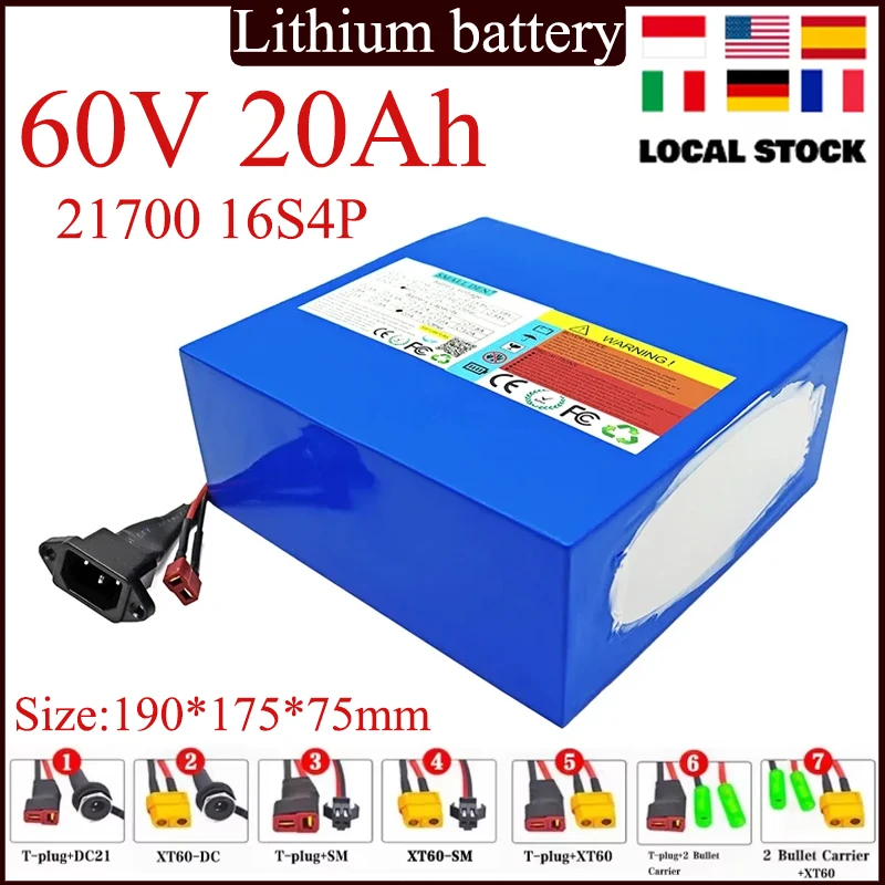 NEW 21700 60V 20Ah lithium battery pack 16S4P 1000W-3000W for Power tools, spare Outdoor portable battery built-in BMS