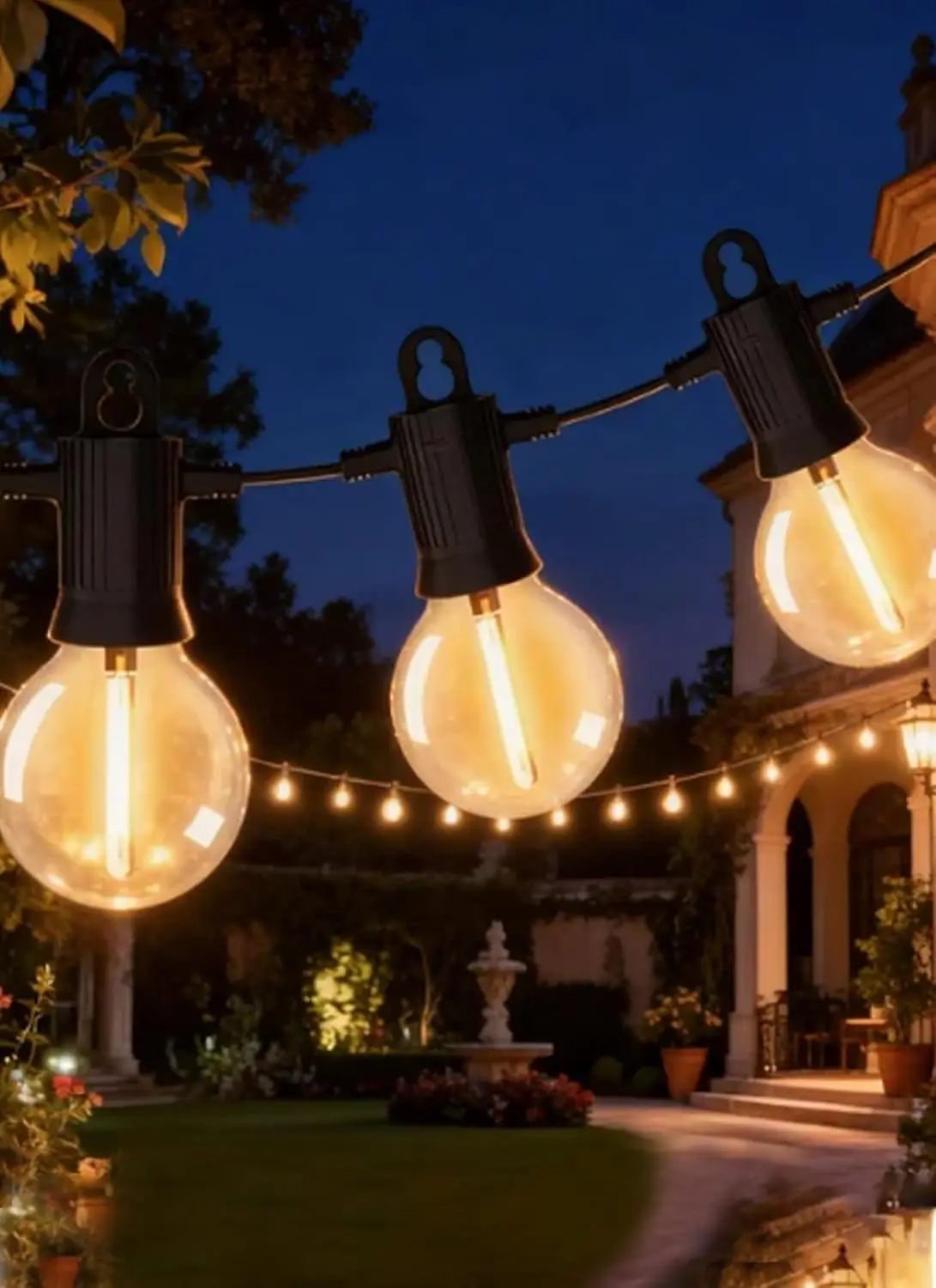 

Уличные гирлянды с пластиковыми лампочками, водонепроницаемые, ударопрочные G40, соединяемые, для двора, веранды, террасы, балкона, палатки (100 футов)