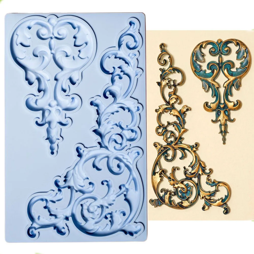 

Baroque Relief Silicone Fondant Mould Lace Vine Frame Cake Embossed Sugarcraft Chocolate Baking Mold