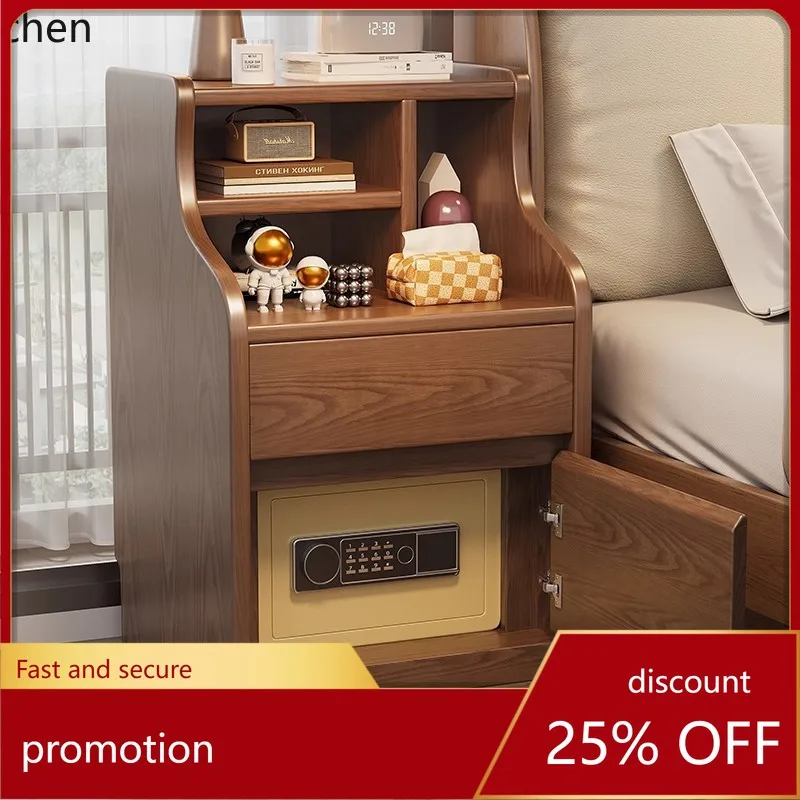 

CZ Solid Wood Bedside Table Safe Integrated Household Anti-theft Storage Cabinet with Fingerprint Password Lock