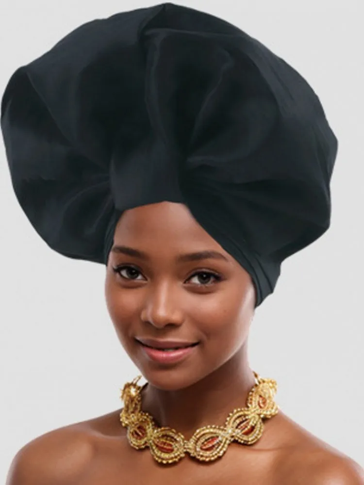 Ruffle Flower African Auto Gele Headtie Turban Cap Trendy Women Already Made Head Wraps Nigerian Wedding Geles Party Headpiece — zdjęcie 4