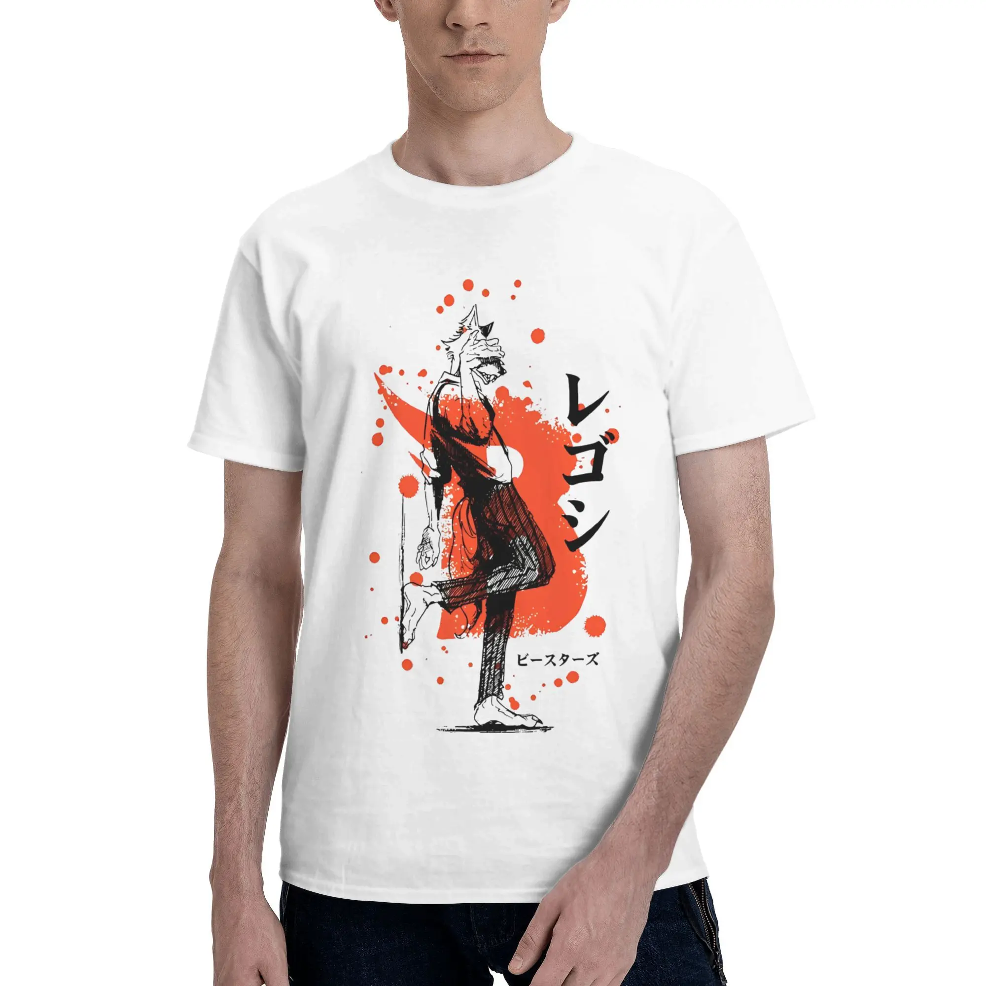 Camiseta Legoshi B-Beastars para hombre y mujer, Camiseta de algodón Vintage de Manga de fantasía, Camiseta de manga corta con cuello redondo, ropa de talla grande