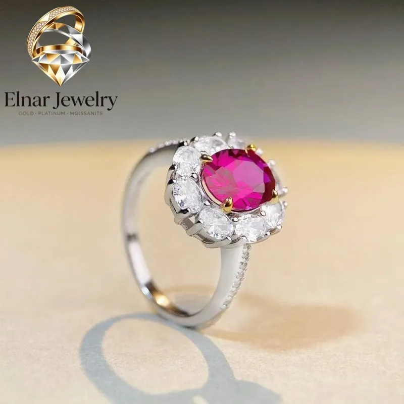 

Elnar Jewelry Luxury Solid Platinum PT950 Women's Full Diamond Egg-Shaped Pigeon Egg 3 karat Moissanite Diamond Ring