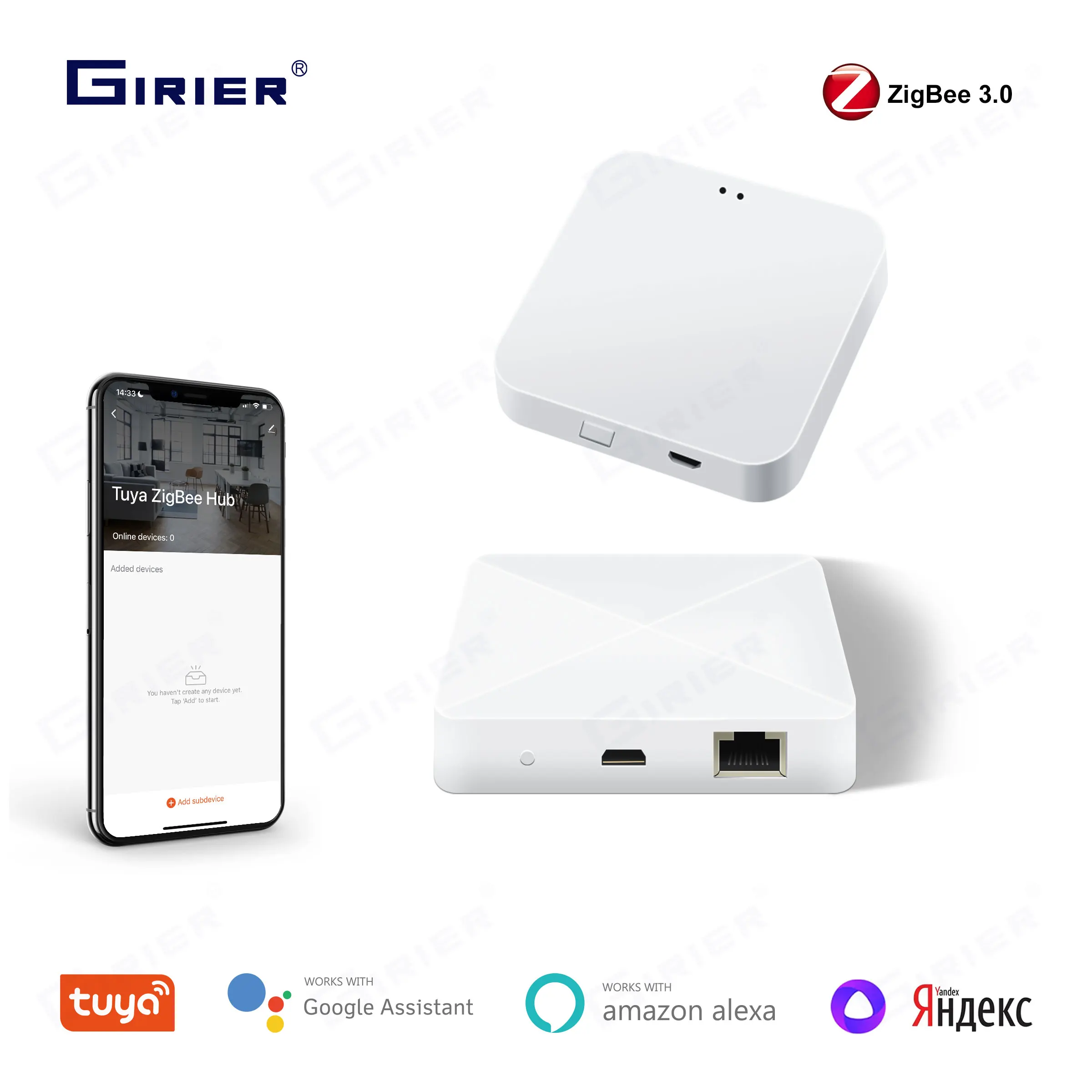 

GIRIER Tuya ZigBee 3.0 Gateway Bridge Smart Wirelss/Wired Hub Smart Home Linkage Center Works with Alexa Google Home Assistant